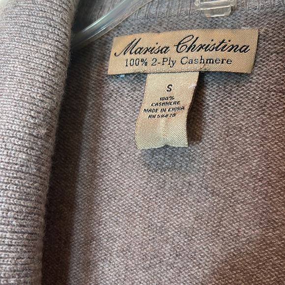 Marisa Christina 2ply cashmere tan/beige open front cascade cardigan - Picture 5 of 10